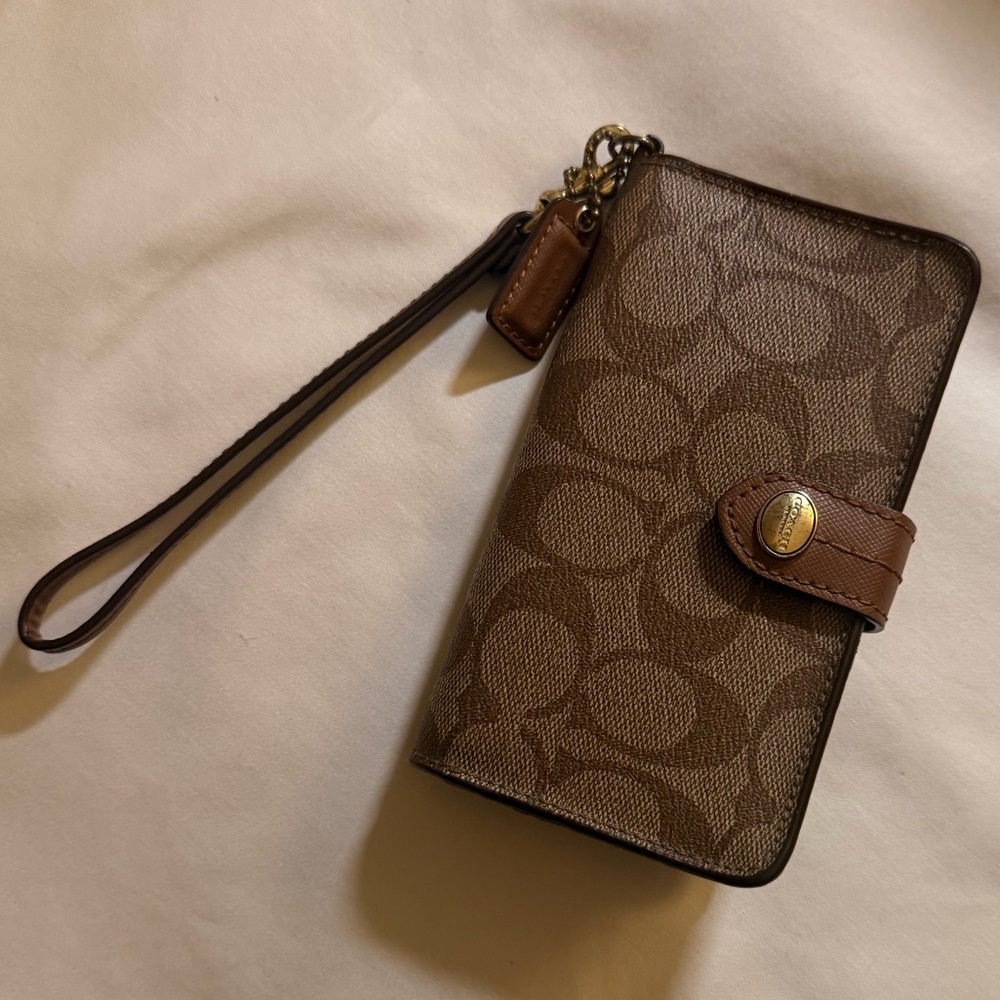 Coach Brown Signature Canvas Wristlet Wallet